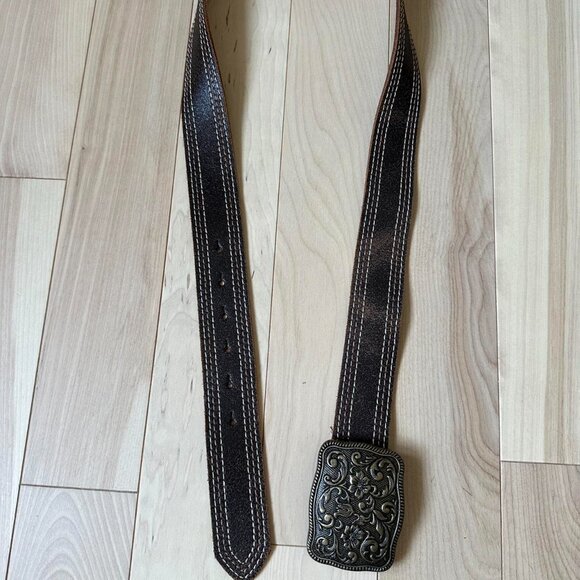 Western Leather Belt – Tooled Buckle, Made in Canada - Picture 2 of 7